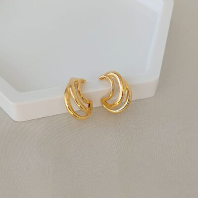 Brinco banhado à ouro – argola tripla trançada