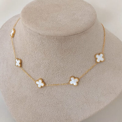 Colar Trevo Madrepérola 5 - Aço Dourado
