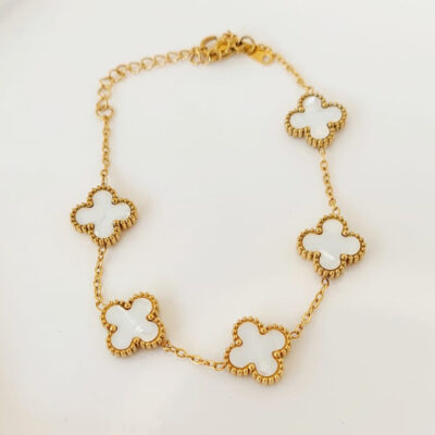 Pulseira Trevo Madrepérola 5 - Aço Dourado
