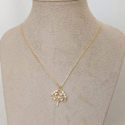 Colar Banho Ouro 18K -Árvore da Vida com Zircônia