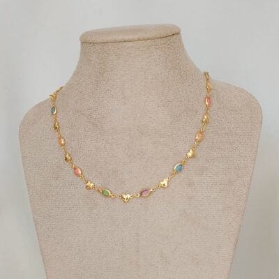 Colar Banho Ouro 18k com Cristais Coloridos