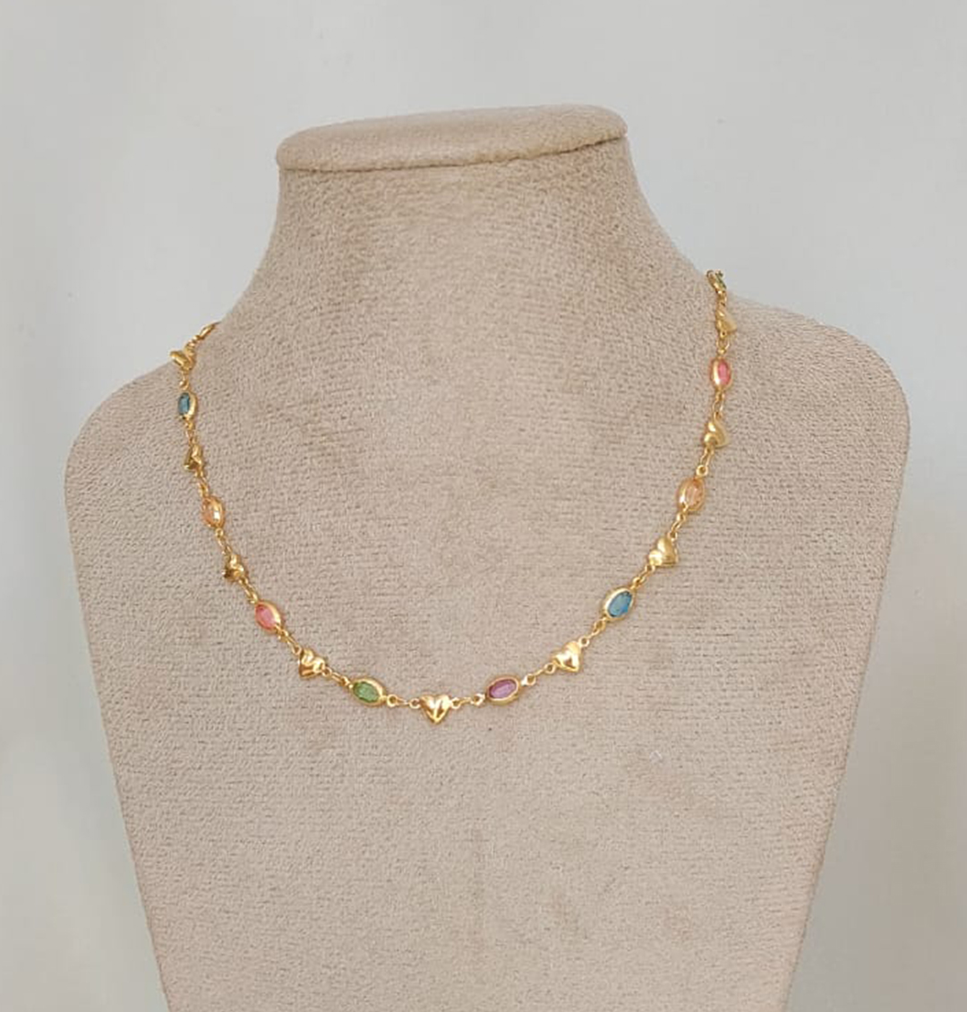 Colar Banho Ouro 18k com Cristais Coloridos