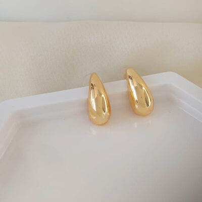 Brinco Gota Aço Dourado