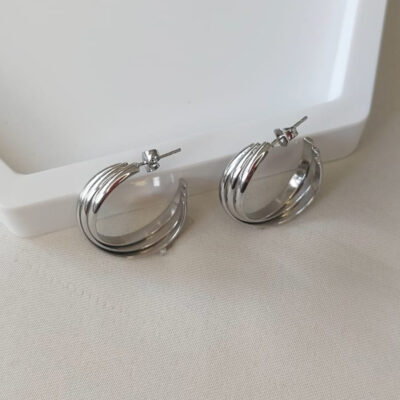 Brinco Argola Triplo Entrelaçado Aço Inoxidável