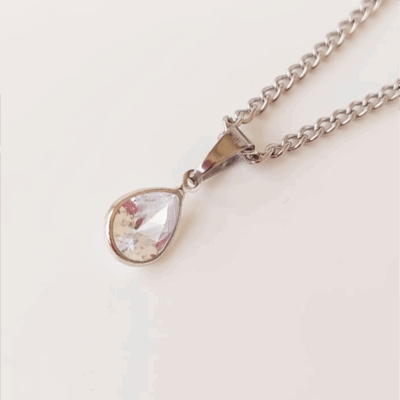 Conjunto Colar e Brinco Ponto de Luz Rosa - Aço Inoxidável