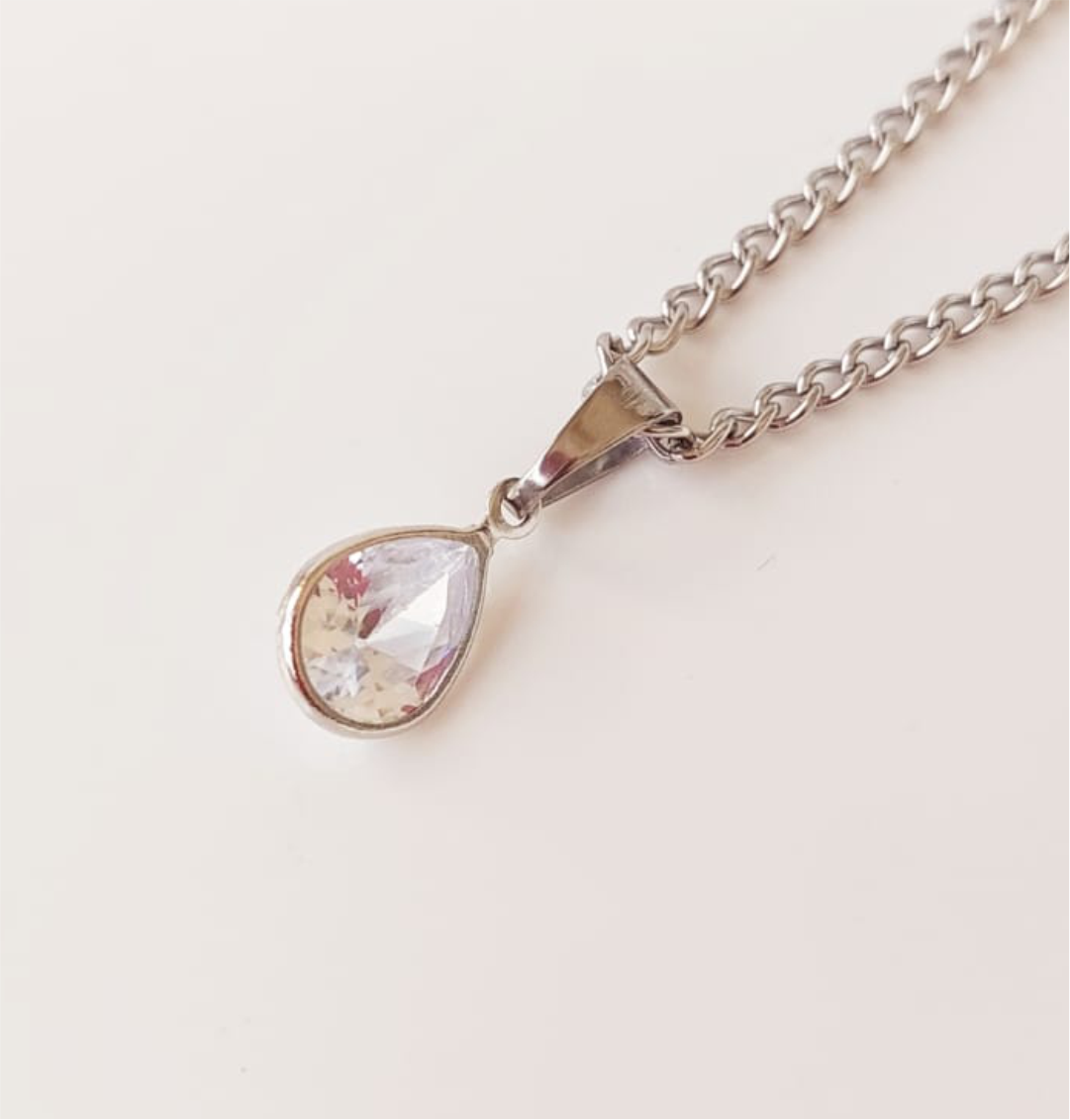 Conjunto Colar e Brinco Ponto de Luz Cristal - Aço Inoxidável