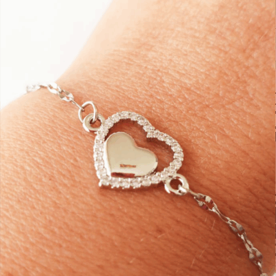 Pulseira Coração Vazado Cravejado com Zircônia - Aço Inoxidável