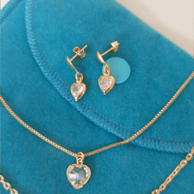 Conjunto Banho Ouro 18K - Coração Zircônia