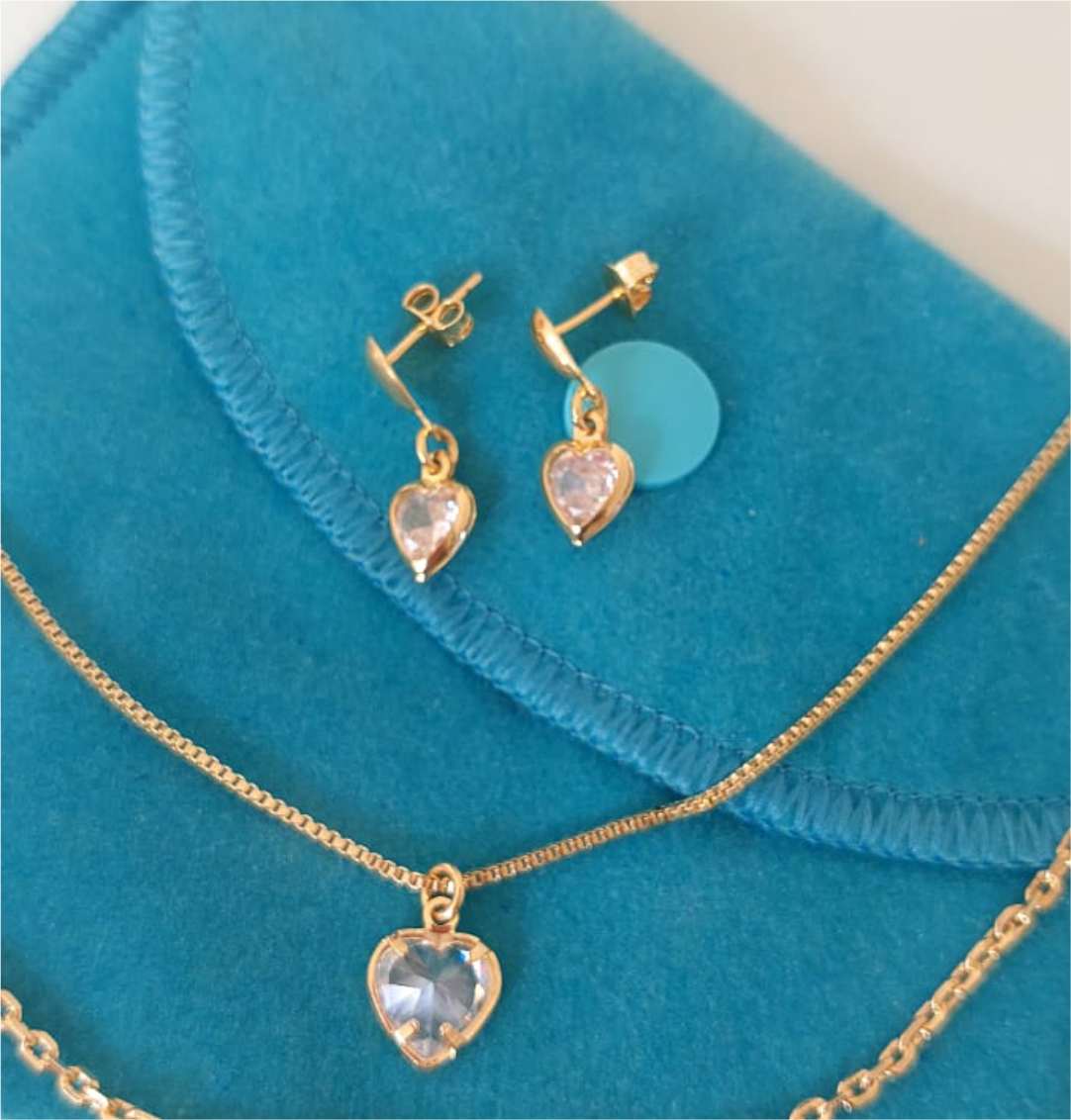 Conjunto Banho Ouro 18K - Coração Zircônia