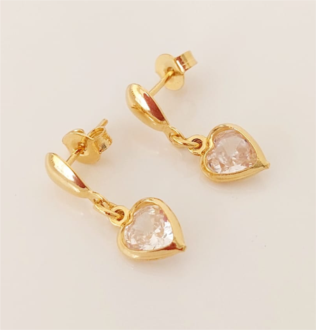 Brinco Banho Ouro 18K - Coração Zircônia